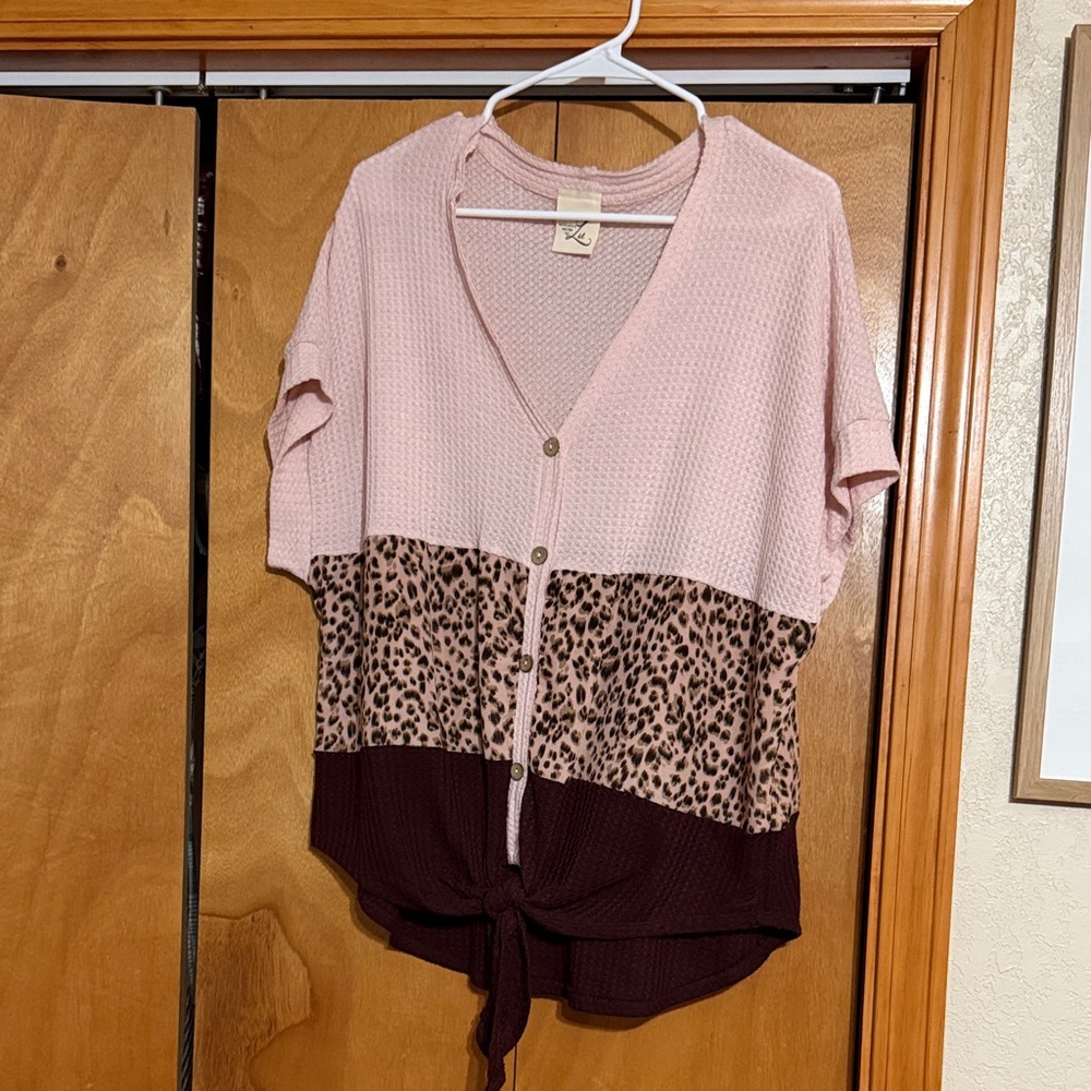 Pink and Brown Leopard Print Women's Top